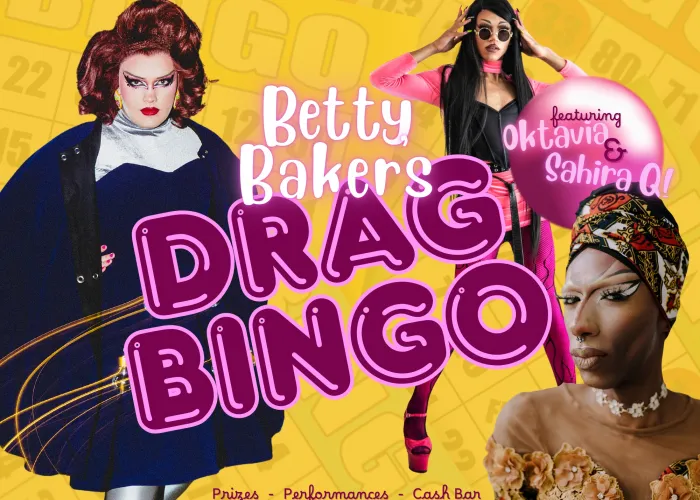 drag bingo event image with hosts and costumes